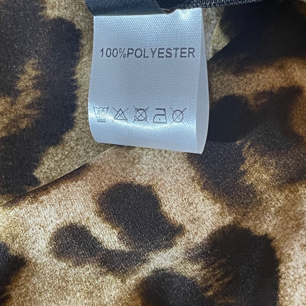 MICAS Leopard Print Satin Maxi Dress Gold Chain Open Back Size L - Picture 9 of 9